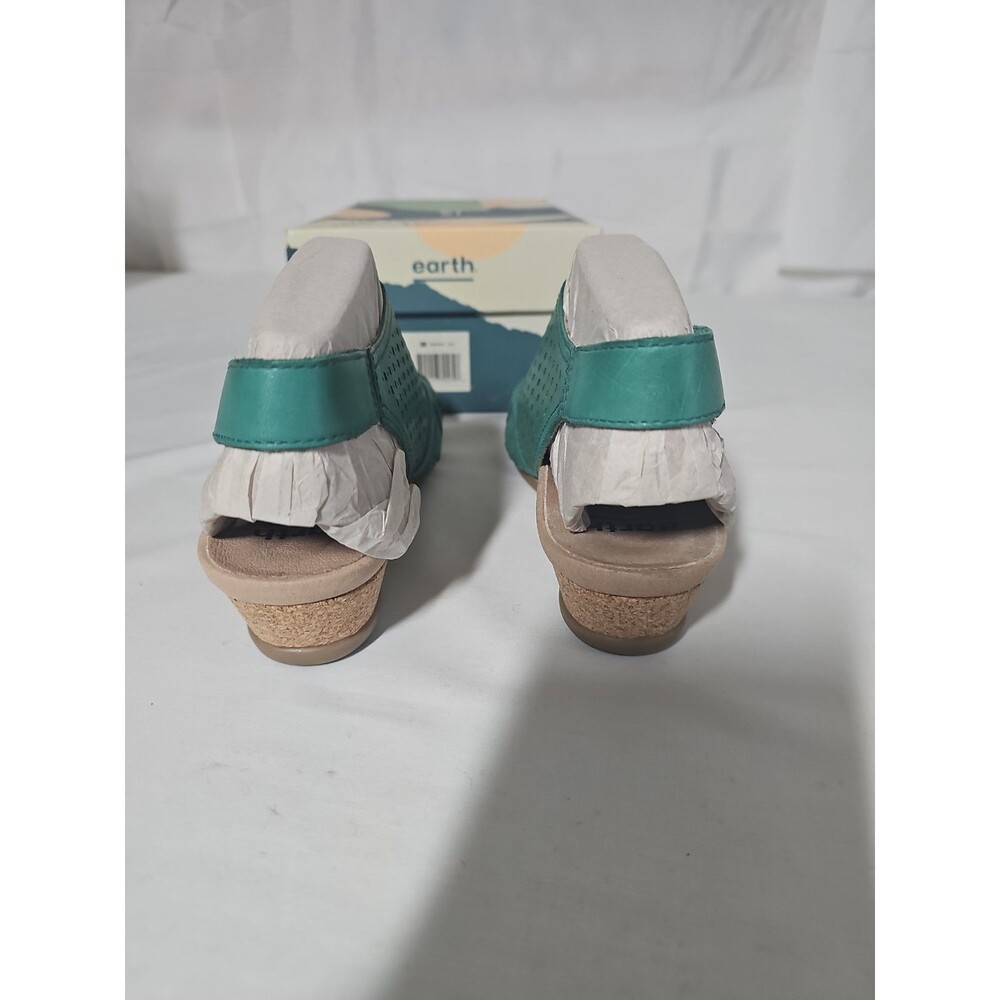 New Earth Pisa Galli Leather Teal Green Wedge Sandals Size 8M - Picture 3 of 5